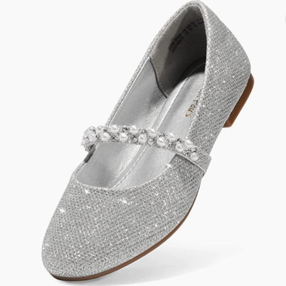 DREAM PAIRS || Girls Sparkly Silver Embellished Flat Dress shoe - Size 2 - Picture 2 of 7